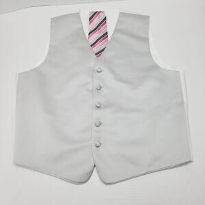 Satin Solid Silver Grey Mens Formal Vest Tie Medium Tuxedo Prom Brandon Michael